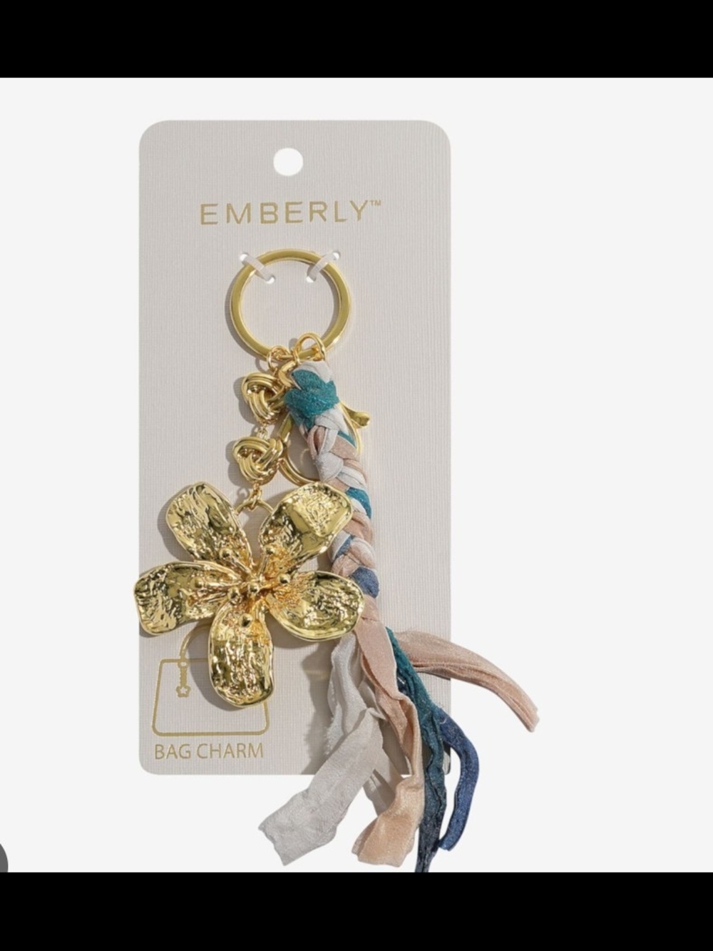 Gold Flower Braided Keychain with Teal & Blush Accents